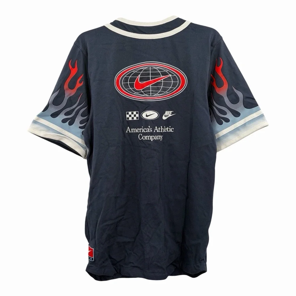 Nike Team Baseball Jersey Mens M DV9642-437 Button Up Flame Graphic NWT